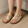 imageCUSHIONAIRE Plano SlipOn Sandals for Women with Arch Support Adjustable Buckle Straps and Stitched Outsole  Casual Flat Summer Womens SandalsStone
