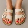 imageCUSHIONAIRE Plano SlipOn Sandals for Women with Arch Support Adjustable Buckle Straps and Stitched Outsole  Casual Flat Summer Womens SandalsStone