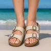 imageCUSHIONAIRE Plano SlipOn Sandals for Women with Arch Support Adjustable Buckle Straps and Stitched Outsole  Casual Flat Summer Womens SandalsStone