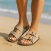 imageCUSHIONAIRE Plano SlipOn Sandals for Women with Arch Support Adjustable Buckle Straps and Stitched Outsole  Casual Flat Summer Womens SandalsStone