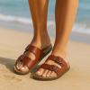 imageCUSHIONAIRE Plano SlipOn Sandals for Women with Arch Support Adjustable Buckle Straps and Stitched Outsole  Casual Flat Summer Womens SandalsWhiskey Nappa