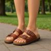 imageCUSHIONAIRE Plano SlipOn Sandals for Women with Arch Support Adjustable Buckle Straps and Stitched Outsole  Casual Flat Summer Womens SandalsWhiskey Nappa