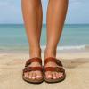 imageCUSHIONAIRE Plano SlipOn Sandals for Women with Arch Support Adjustable Buckle Straps and Stitched Outsole  Casual Flat Summer Womens SandalsWhiskey Nappa