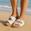 imageCUSHIONAIRE Plano SlipOn Sandals for Women with Arch Support Adjustable Buckle Straps and Stitched Outsole  Casual Flat Summer Womens SandalsWhite Nappa