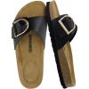 imageCUSHIONAIRE Leeds Sandals for Women Slip On Big Buckle Slide Womens Sandals with Memory Foam Footbed Comfortable Summer FootwearBlack