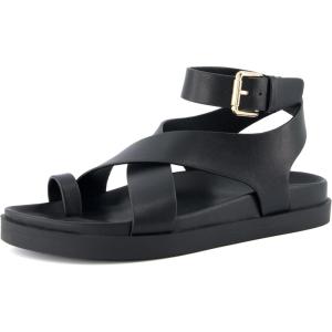 imageCUSHIONAIRE Entry Womens Ankle Wrap Molded Footbed Sandal with Adjustable Strap  NonSlip Outsole  Womens Platform Sandals  Comfortable Summer Shoes  Wide Widths AvailableBlack Smooth