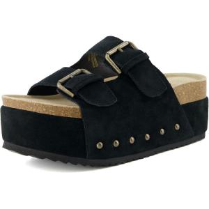 imageCUSHIONAIRE Guru Platform Sandals Women Footwear  Comfortable Genuine Leather Footbed Studded Chunky Slide Summer Sandals for Women 2025Suede Black