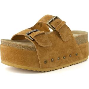 imageCUSHIONAIRE Guru Platform Sandals Women Footwear  Comfortable Genuine Leather Footbed Studded Chunky Slide Summer Sandals for Women 2025Suede Chestnut