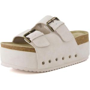 imageCUSHIONAIRE Guru Platform Sandals Women Footwear  Comfortable Genuine Leather Footbed Studded Chunky Slide Summer Sandals for Women 2025Suede Off White