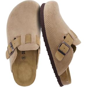 imageCUSHIONAIRE Hana Womens Clogs  Comfortable Vegan Suede Clogs for Women  Slip On Potato Shoes with Cork Footbed ampamp Arch Support  Memory Foam Wide Widths AvailableTaupe Corduroy
