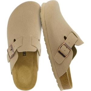 imageCUSHIONAIRE Hana Womens Clogs  Comfortable Vegan Suede Clogs for Women  Slip On Potato Shoes with Cork Footbed ampamp Arch Support  Memory Foam Wide Widths AvailableSand Vegan Suede