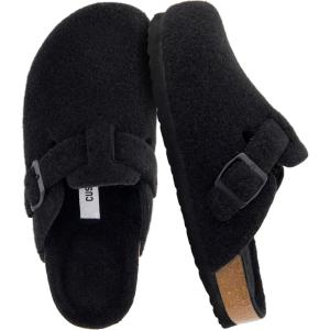 imageCUSHIONAIRE Hana Womens Clogs  Comfortable Vegan Suede Clogs for Women  Slip On Potato Shoes with Cork Footbed ampamp Arch Support  Memory Foam Wide Widths AvailableBlack Wool