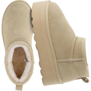 imageCUSHIONAIRE Hippy Womens Platform Ankle Boots  Genuine Suede Faux Fur Lining Cozy Winter SlipOn Design Comfortable Footwear with Wide Widths AvailableSand