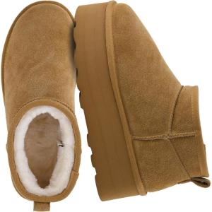 imageCUSHIONAIRE Hippy Womens Platform Ankle Boots  Genuine Suede Faux Fur Lining Cozy Winter SlipOn Design Comfortable Footwear with Wide Widths AvailableChestnut
