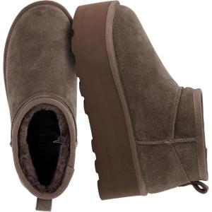 imageCUSHIONAIRE Hippy Womens Platform Ankle Boots  Genuine Suede Faux Fur Lining Cozy Winter SlipOn Design Comfortable Footwear with Wide Widths AvailableTaupe