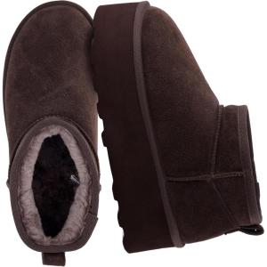 imageCUSHIONAIRE Hippy Womens Platform Ankle Boots  Genuine Suede Faux Fur Lining Cozy Winter SlipOn Design Comfortable Footwear with Wide Widths AvailableChocolate