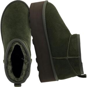 imageCUSHIONAIRE Hippy Womens Platform Ankle Boots  Genuine Suede Faux Fur Lining Cozy Winter SlipOn Design Comfortable Footwear with Wide Widths AvailableGreen