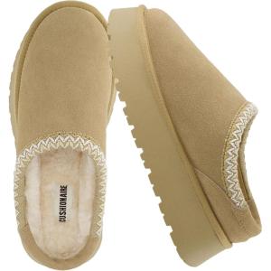 imageCUSHIONAIRE Kabuki Platform Boots Genuine Suede Fuzzy Mule Slippers for Women with Memory Foam  IndoorOutdoor Womens Slippers  Wide Widths AvailableBiscuit Suede