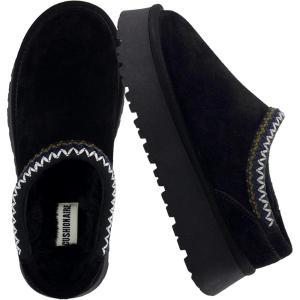 imageCUSHIONAIRE Kabuki Platform Boots Genuine Suede Fuzzy Mule Slippers for Women with Memory Foam  IndoorOutdoor Womens Slippers  Wide Widths AvailableBlack Suede