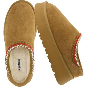 imageCUSHIONAIRE Kabuki Platform Boots Genuine Suede Fuzzy Mule Slippers for Women with Memory Foam  IndoorOutdoor Womens Slippers  Wide Widths AvailableChestnut Suede