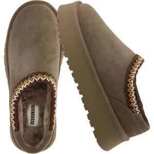 imageCUSHIONAIRE Kabuki Platform Boots Genuine Suede Fuzzy Mule Slippers for Women with Memory Foam  IndoorOutdoor Womens Slippers  Wide Widths AvailableTaupe Suede