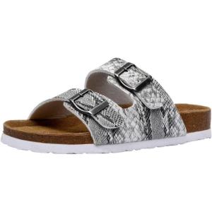 imageCUSHIONAIRE Lane Cork Footbed Sandals for Women  Comfortable Double Buckle SlipOn with Genuine Suede Footbed ampamp Arch Support Slides for Women FootwearWhite Snake