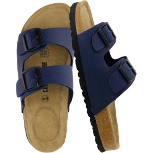 imageCUSHIONAIRE Lane Cork Footbed Sandals for Women  Comfortable Double Buckle SlipOn with Genuine Suede Footbed ampamp Arch Support Slides for Women FootwearNavy Nappa