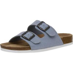 imageCUSHIONAIRE Lane Cork Footbed Sandals for Women  Comfortable Double Buckle SlipOn with Genuine Suede Footbed ampamp Arch Support Slides for Women FootwearLt Blue Vegan Suede