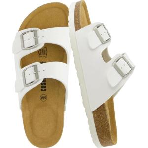 imageCUSHIONAIRE Lane Cork Footbed Sandals for Women  Comfortable Double Buckle SlipOn with Genuine Suede Footbed ampamp Arch Support Slides for Women FootwearWhite