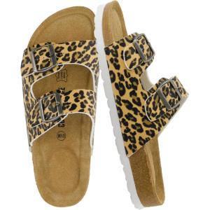 imageCUSHIONAIRE Lane Cork Footbed Sandals for Women  Comfortable Double Buckle SlipOn with Genuine Suede Footbed ampamp Arch Support Slides for Women FootwearLeopard