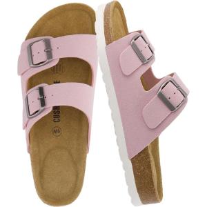 imageCUSHIONAIRE Lane Cork Footbed Sandals for Women  Comfortable Double Buckle SlipOn with Genuine Suede Footbed ampamp Arch Support Slides for Women FootwearPink Vegan Suede