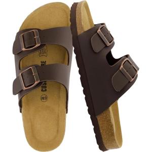 imageCUSHIONAIRE Lane Cork Footbed Sandals for Women  Comfortable Double Buckle SlipOn with Genuine Suede Footbed ampamp Arch Support Slides for Women FootwearBrown Nappa