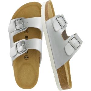 imageCUSHIONAIRE Lane Cork Footbed Sandals for Women  Comfortable Double Buckle SlipOn with Genuine Suede Footbed ampamp Arch Support Slides for Women FootwearSilver