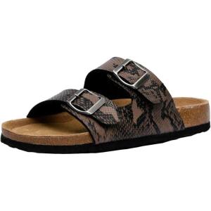 imageCUSHIONAIRE Lane Cork Footbed Sandals for Women  Comfortable Double Buckle SlipOn with Genuine Suede Footbed ampamp Arch Support Slides for Women FootwearBrown Snake