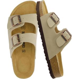 imageCUSHIONAIRE Lane Cork Footbed Sandals for Women  Comfortable Double Buckle SlipOn with Genuine Suede Footbed ampamp Arch Support Slides for Women FootwearStone