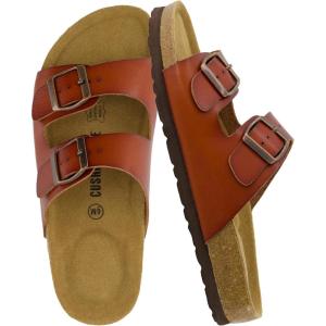 imageCUSHIONAIRE Lane Cork Footbed Sandals for Women  Comfortable Double Buckle SlipOn with Genuine Suede Footbed ampamp Arch Support Slides for Women FootwearCognac
