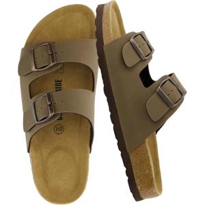 imageCUSHIONAIRE Lane Cork Footbed Sandals for Women  Comfortable Double Buckle SlipOn with Genuine Suede Footbed ampamp Arch Support Slides for Women FootwearBrown