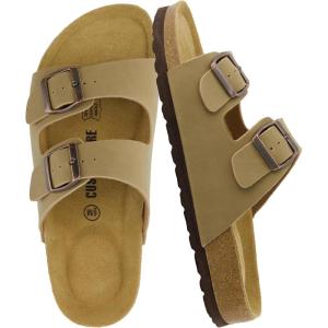 imageCUSHIONAIRE Lane Cork Footbed Sandals for Women  Comfortable Double Buckle SlipOn with Genuine Suede Footbed ampamp Arch Support Slides for Women FootwearTaupe