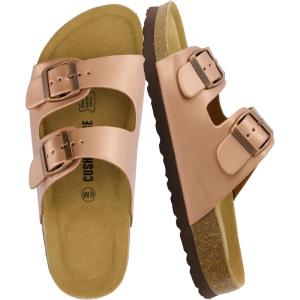 imageCUSHIONAIRE Lane Cork Footbed Sandals for Women  Comfortable Double Buckle SlipOn with Genuine Suede Footbed ampamp Arch Support Slides for Women FootwearGold Rose