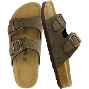 imageCUSHIONAIRE Lane Cork Footbed Sandals for Women  Comfortable Double Buckle SlipOn with Genuine Suede Footbed ampamp Arch Support Slides for Women FootwearBrown Rugged