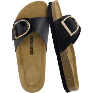 imageCUSHIONAIRE Leeds Sandals for Women Slip On Big Buckle Slide Womens Sandals with Memory Foam Footbed Comfortable Summer FootwearBlack