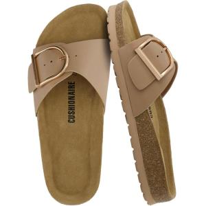 imageCUSHIONAIRE Leeds Sandals for Women Slip On Big Buckle Slide Womens Sandals with Memory Foam Footbed Comfortable Summer FootwearNude