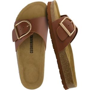 imageCUSHIONAIRE Leeds Sandals for Women Slip On Big Buckle Slide Womens Sandals with Memory Foam Footbed Comfortable Summer FootwearWhiskey