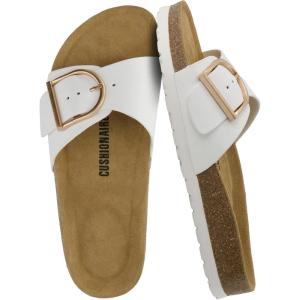imageCUSHIONAIRE Leeds Sandals for Women Slip On Big Buckle Slide Womens Sandals with Memory Foam Footbed Comfortable Summer FootwearWhite