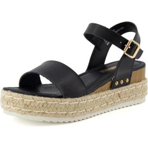 imageCUSHIONAIRE Melissa Espadrille Platform Sandals For Women with Adjustable Ankle Strap and Memory Foam InsoleComfortable Womens Sandals for SummerBlack