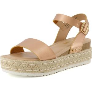 imageCUSHIONAIRE Melissa Espadrille Platform Sandals For Women with Adjustable Ankle Strap and Memory Foam InsoleComfortable Womens Sandals for SummerRose Gold