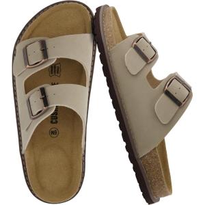 imageCUSHIONAIRE Plano SlipOn Sandals for Women with Arch Support Adjustable Buckle Straps and Stitched Outsole  Casual Flat Summer Womens SandalsStone