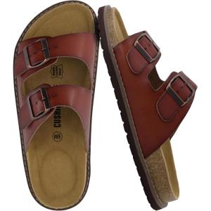 imageCUSHIONAIRE Plano SlipOn Sandals for Women with Arch Support Adjustable Buckle Straps and Stitched Outsole  Casual Flat Summer Womens SandalsWhiskey Nappa