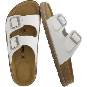 imageCUSHIONAIRE Plano SlipOn Sandals for Women with Arch Support Adjustable Buckle Straps and Stitched Outsole  Casual Flat Summer Womens SandalsWhite Nappa