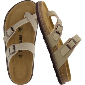 imageCUSHIONAIRE Pluto Cork Footbed Summer Sandals for Women Comfortable Slides with Adjustable Buckles Toe Loop ampamp Stitched Design  Stylish Slip On Women FootwearStone